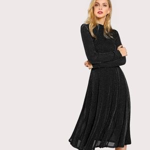 NEW Shein Black Shimmer Long Sleeve Midi Dress